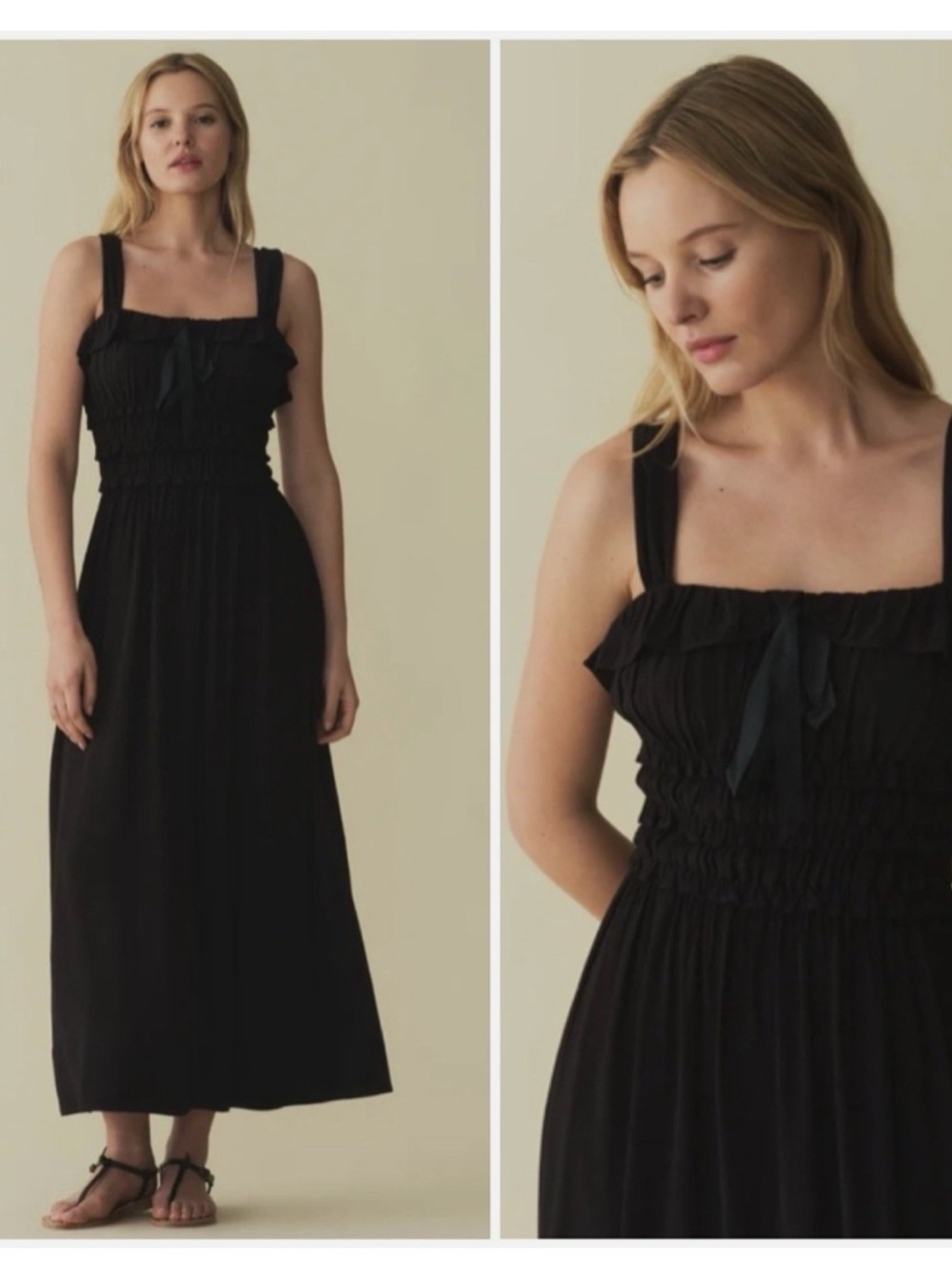Doen Black Square Neck Long Dress